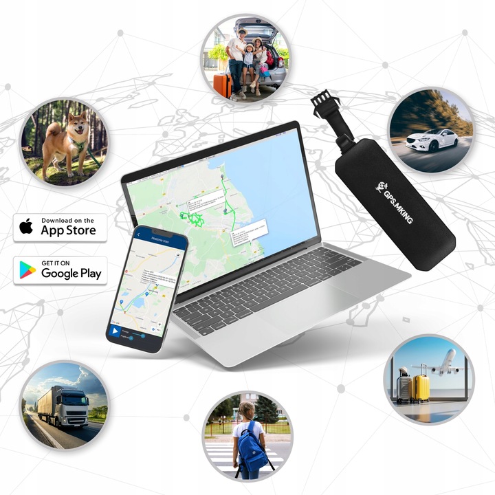 LOKALIZATOR GPS BEZ ABONAMENTU APLIKACJA ŚLEDZENIE POJAZDU ODCIĘCIE ZAPŁONU