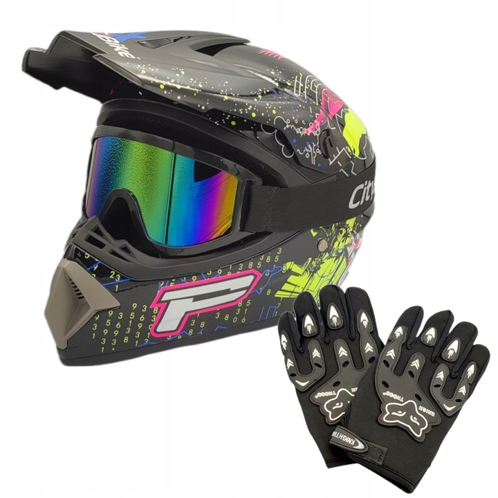 KASK CROSSOWY ENDURO NA CROSSA QUADA MOTOR ROWER LEKKI NA PREZENT ZESTAW S