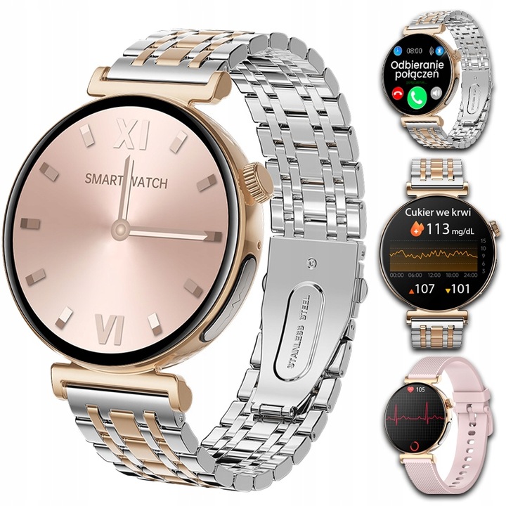 SMARTWATCH ZEGAREK DAMSKI EKG GLUKOZA CIŚNIENIE ROZMOWY SMART WATCH MENU PL
