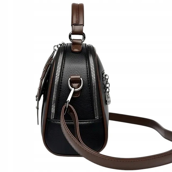 Torebka Damska CZARNA BRĄZOWA na Ramię Pasek do Ręki na Zamek Kuferek