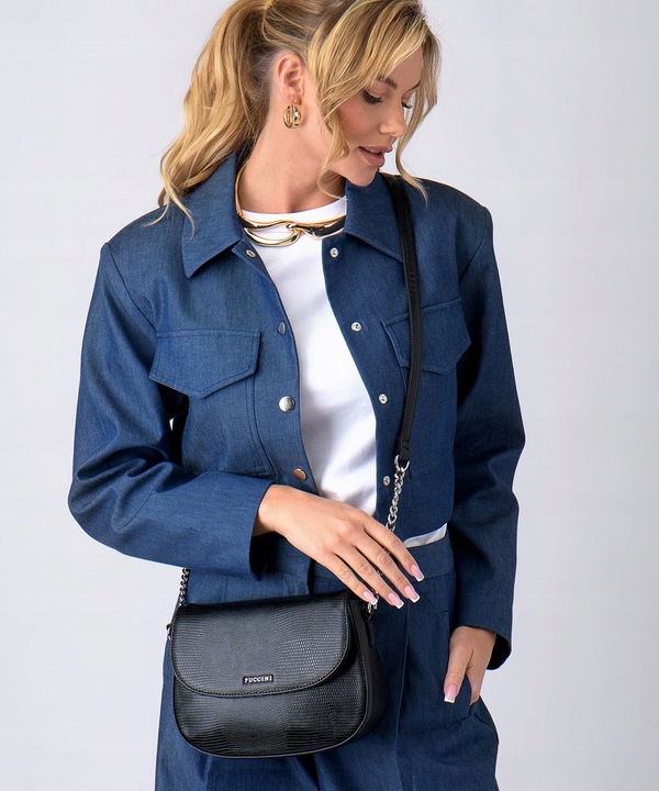 Torebka Damska Crossbody Listonoszka PUCCINI Z Łańcuszkiem Czarna BML057M-1