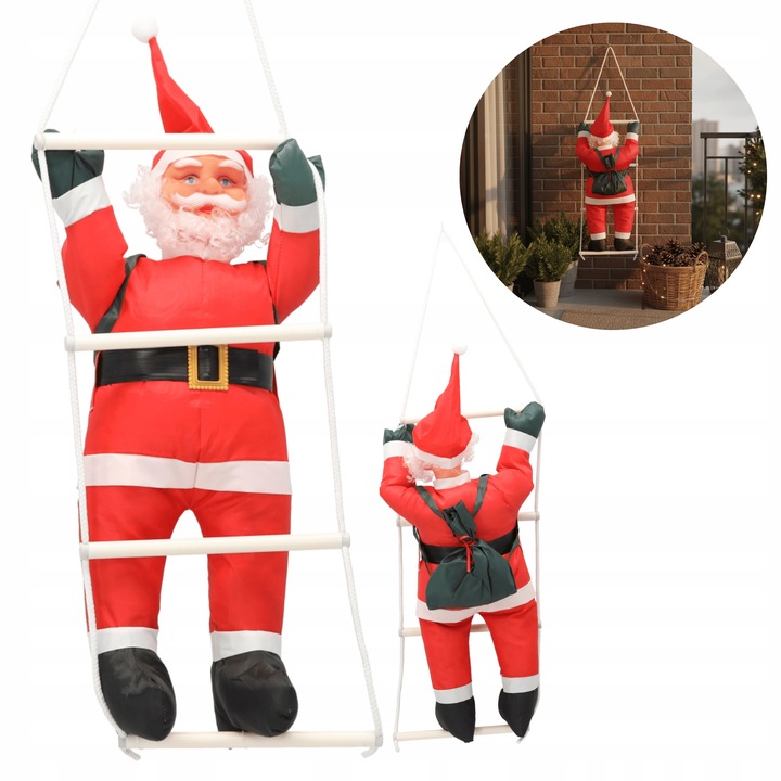 DEKORACJA ŚWIĄTECZNA MIKOŁAJ WCHODZĄCY PO DRABINIE 60 CM na taras balkon