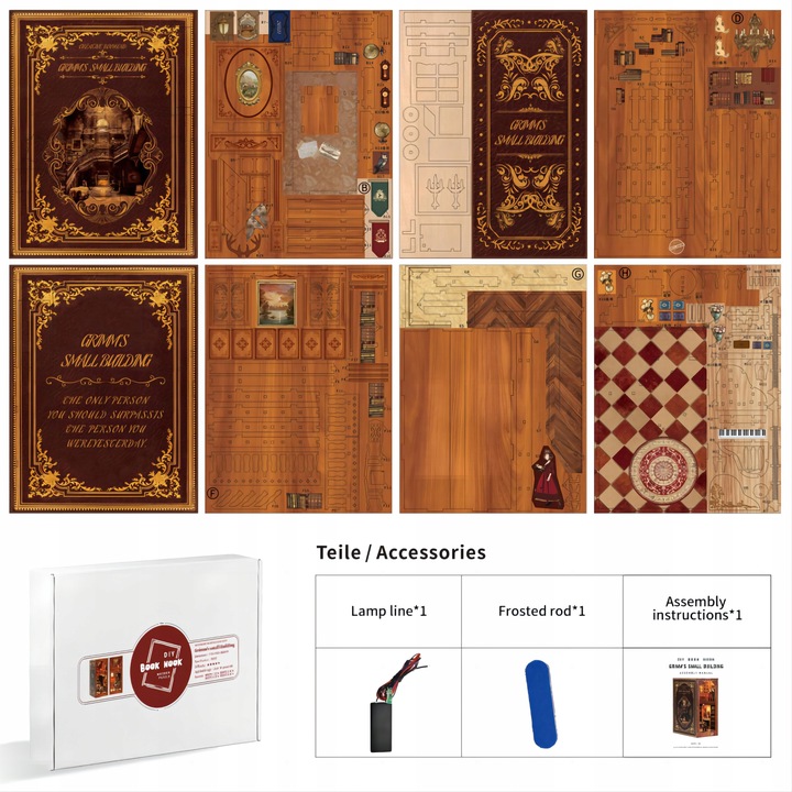 PUZZLE 3D PODPÓRKA DO KSIĄŻEK LED DIY MINIATUROWY DOMEK DREWNIANY BV02-003