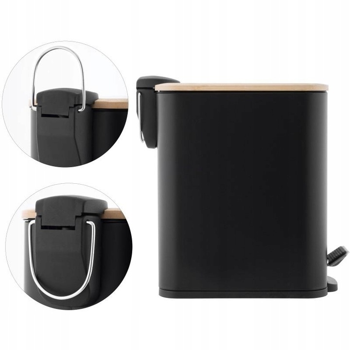 Kosz na śmieci łazienkowy 5l bambus WOLNY OPAD do łazienki WC czarny kuchni