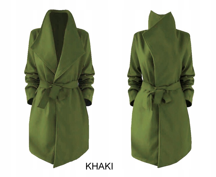 PŁASZCZ blogger KLASYCZNY klapy pasek CZERWONY