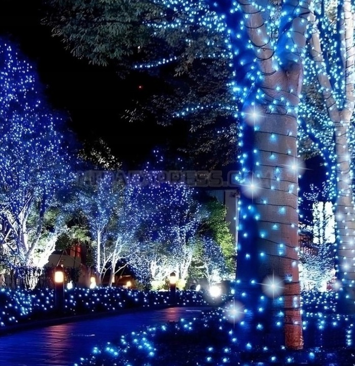 LAMPKI CHOINKOWE 500LED NIEBIESKIE + FLASH FLESZ BŁYSK 35M ZEW/WEW ISKRZĄCE