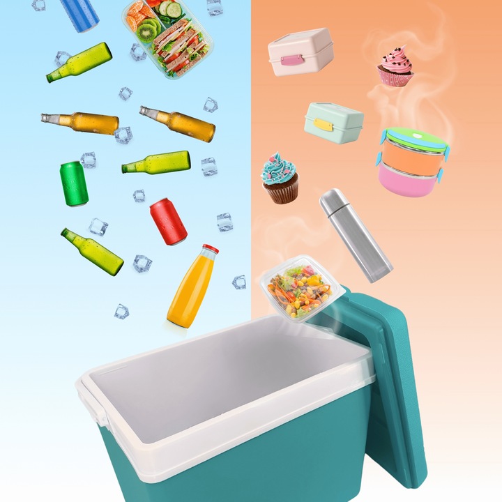 LODÓWKA TURYSTYCZNA 35L TURKUSOWA na WKŁADY MROŻĄCE do auta KAMPERA łodzi