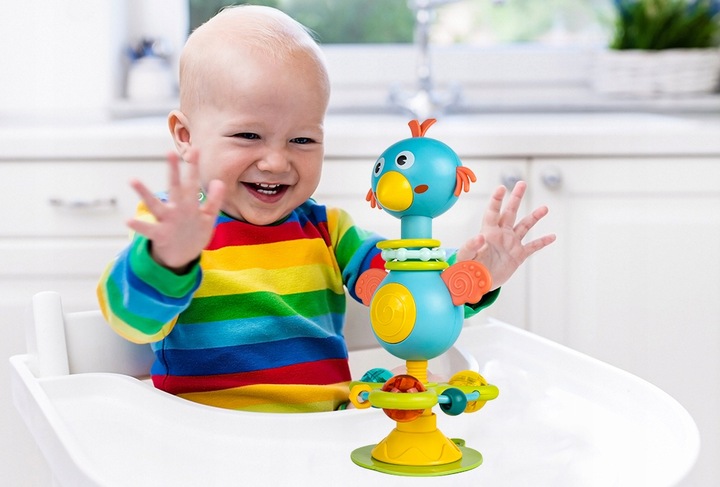 GRZECHOTKA PTAK ZABAWKA SENSORYCZNA WESOŁY PTASZEK Z PRZYSSAWKĄ NA BATERIE