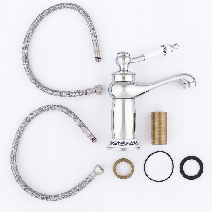 Bateria umywalkowa stojąca retro chrom łazienkowa srebrna kran YOKA HOME