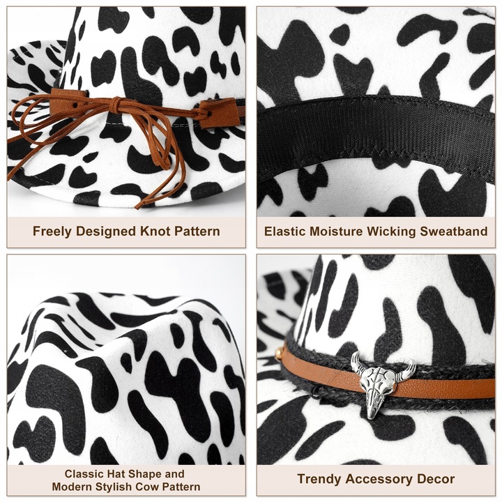 KAPELUSZ KOWBOJSKI COUNTRY WESTERN DLA DOROSŁYCH Uniseks 60CM Czarno-biały