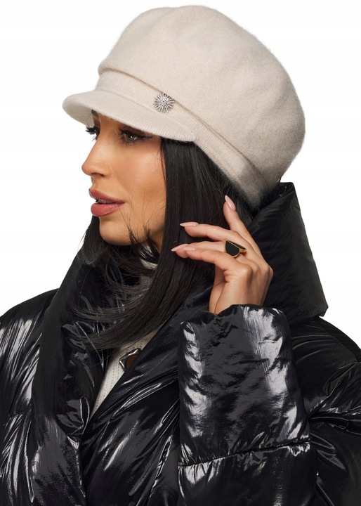 KASZKIET DAMSKI BERET CZAPKA moher moherowa ciepła miękka na zimę jasny beż