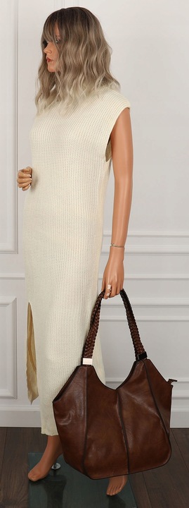 Torebka Damska na Ramię Włoskiej Marki Torba Miejska Shopper L16730 Brązowa