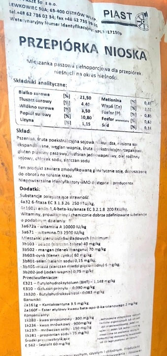 Karma dla przepiórek Piast Pasza dla przepiórek Piast 25 kg 25 kg