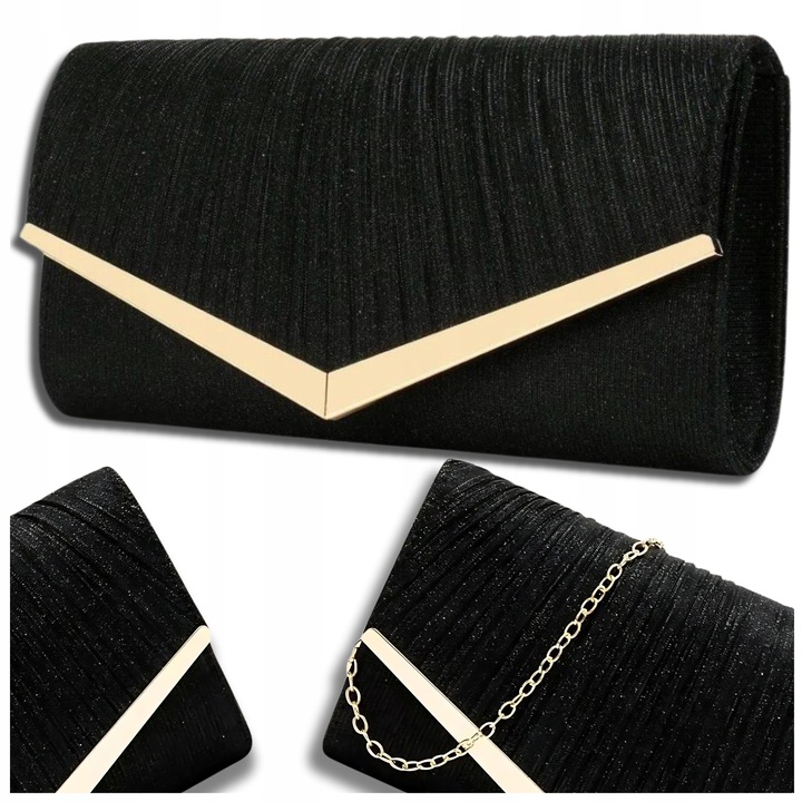 Torebka Wieczorowa Czarna Kopertówka Wizytowa Błyszcząca Ślub Wesele mała