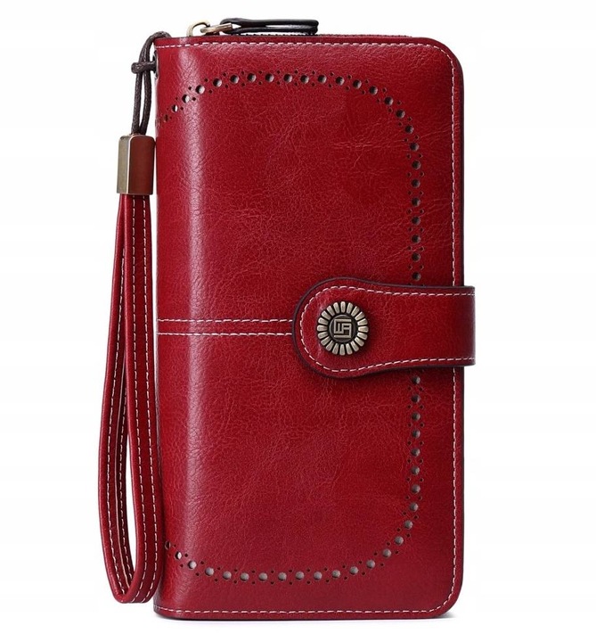 PORTFEL DAMSKI ELEGANCKI DUŻY POJEMNY NA KARTY RFID Z PASKIEM CZERWONY