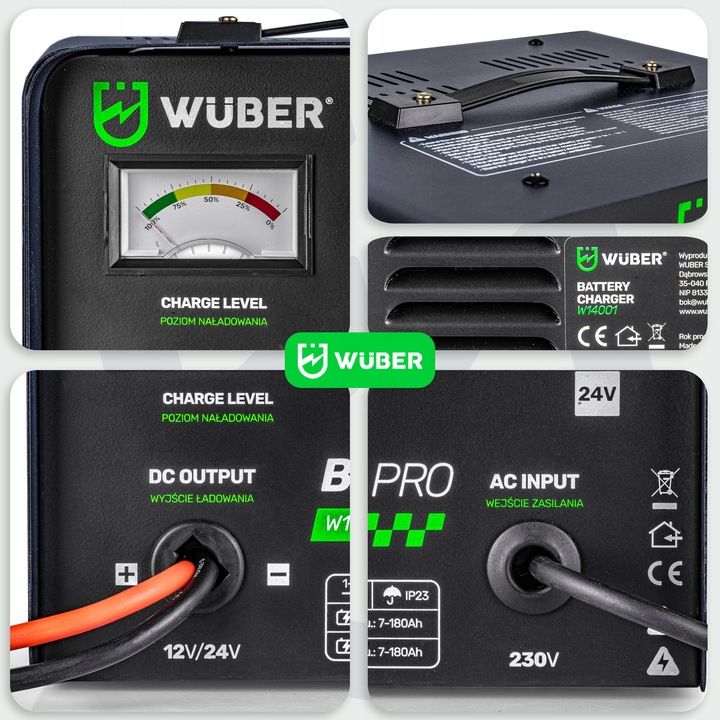 PROSTOWNIK AKUMULATOROWY 16A SAMOCHODOWY 7-180AH DO ŁADOWANIA 12V24V WUBER