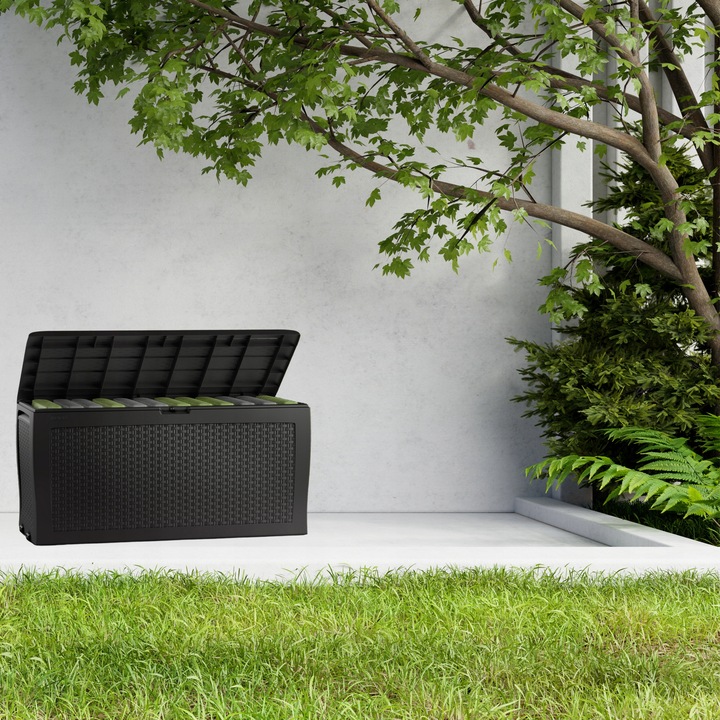 SKRZYNIA OGRODOWA BALKONOWA SCHOWEK RATTAN 270L - POJEMNA - GRAFITOWA - XL