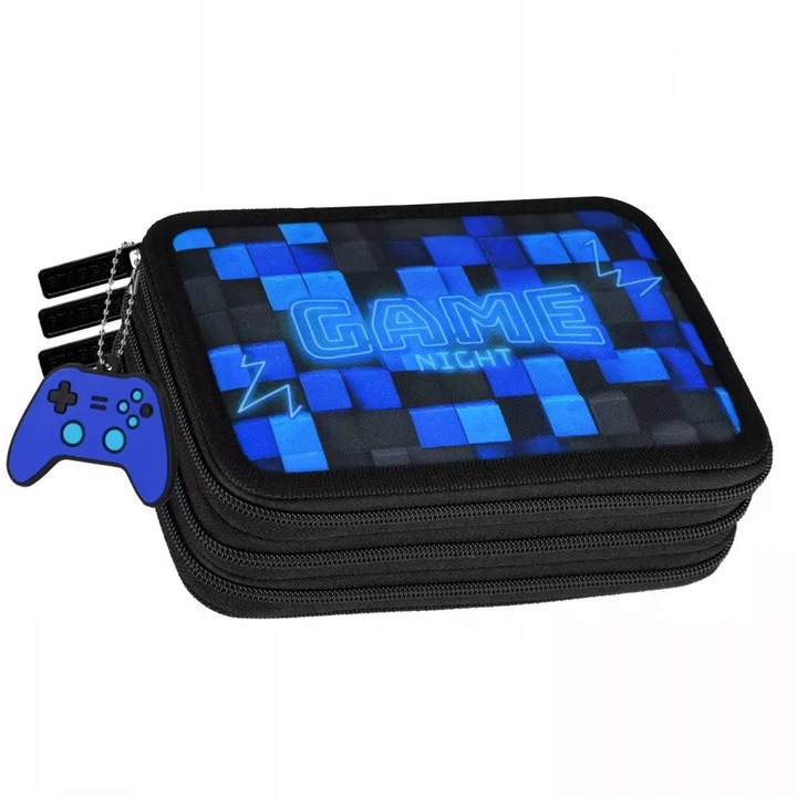 PIÓRNIK SZKOLNY TRZYKOMOROWY Z WYPOSAŻENIEM DLA CHŁOPCA PIXEL PAD GAME
