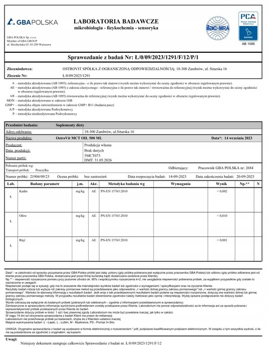 OstroVit MCT Oil 500 ml x2 DOBRE KWASY REDUKCJA Olej MCT C8 C10 Keto
