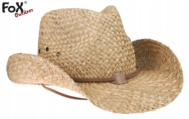 KAPELUSZ KOWBOJSKI SŁOMIANY SŁOMKOWY ze Sznurkiem MFH FOX OUTDOOR BROWN