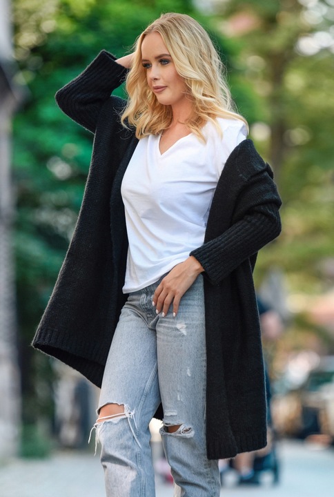 F618 Gruby KARDIGAN oversize KAPTUR, gładki