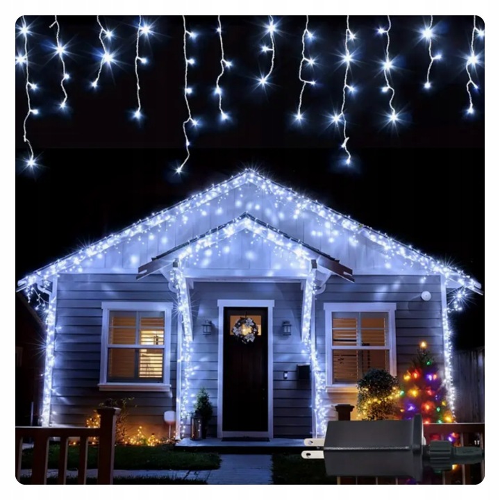 LAMPKI ŚWIĄTECZNE SOPLE Girlanda Świetlna Kurtyna 500 LED Zimny biały
