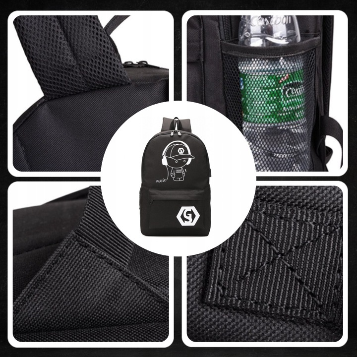 PLECAK SZKOLNY TORNISTER DO SZKOŁY MŁODZIEŻOWY ŚWIECĄCY ODBLASKOWY USB