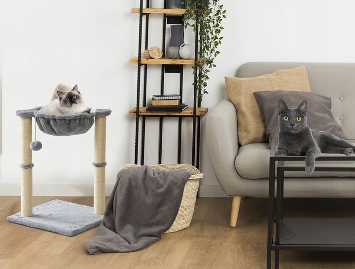 DRAPAK DLA KOTA NISKI Z ZABAWKAMI LEGOWISKIEM 2 POZIOMY SZNUREK JUTOWY 45cm