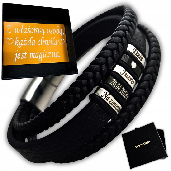 Bransoletka męska SKÓRZANA POTRÓJNA z GRAWEREM GRAWER IMIONA DATY PREZENT