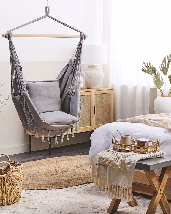 Fotel wiszący hamak boho huśtawka jasnoszary
