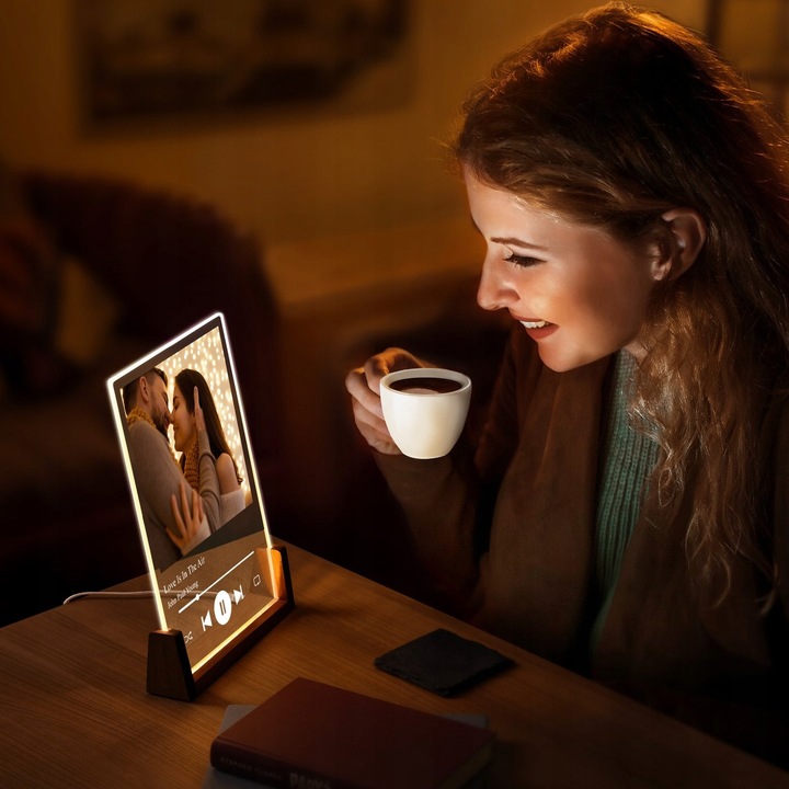 Ramka Zdjęcie na Szkle Lampka Nocna LED 3D XL Piosenka Spotify Walentynki