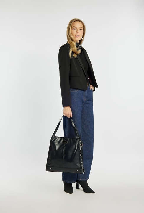 TOREBKA DAMSKA MONNARI Czarna Na Ramię SHOPPER Ćwieki Dżety DŁUGI PASEK