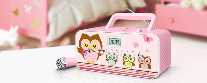 RADIOODTWARZACZ Z MIKROFONEM DLA DZIECI DZIEWCZYNKI CD USB MUSE M-29 KP