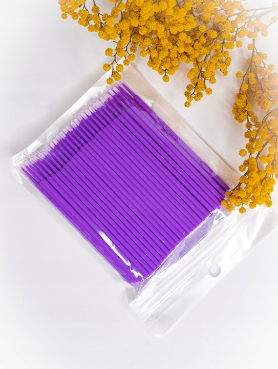 MIKRO APLIKATORY DO RZĘS BEZWŁÓKIENKOWE FIOLETOWE 100 szt