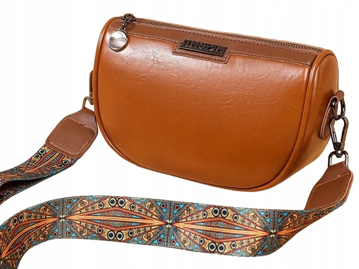 Torebka BRĄZOWA Klasyczna POJEMNA Damska Nerka na Ramię Pasek Wzorki