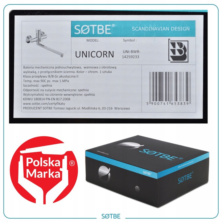 Bateria z długą wylewką do wanny Kran z ceramicznym przełącznikiem SOLIDNA