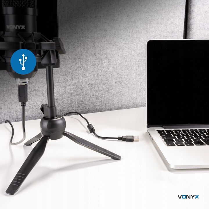 Mikrofon pojemnościowy USB STUDYJNY TRIPOD stołowy podcast YOUTUBE