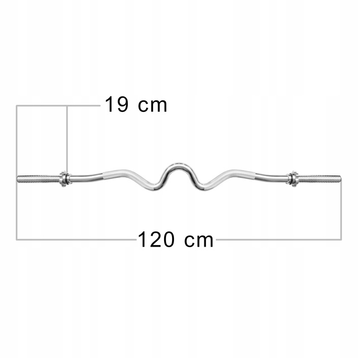 Gryf mocno łamany sztanga 120cm 30mm stalowy