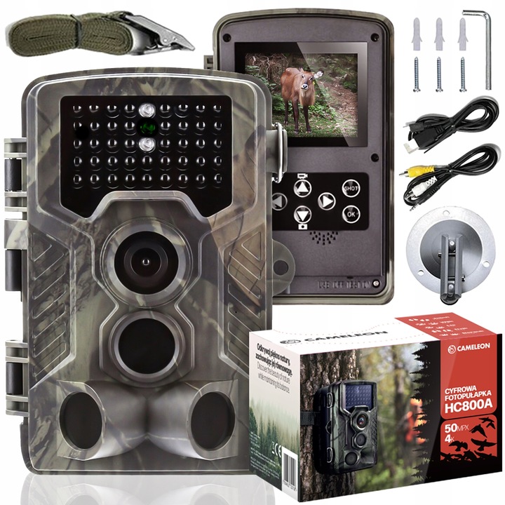 Fotopułapka Kamera Leśna IR PODCZERWIEŃ PL MENU FULL HD 50Mpx Zestaw