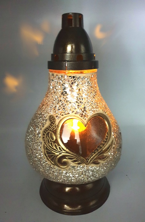 Znicz Lampion Karafka Mirror Złoty Serce Witraż