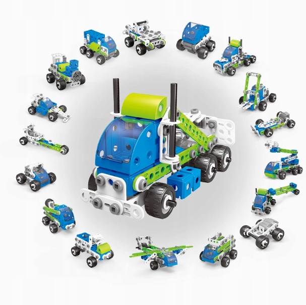 KLOCKI KONSTRUKCYJNE EDUKACYJNE CIĘŻARÓWKA SAMOLOT POJAZDY BUDOWLANE 18w1