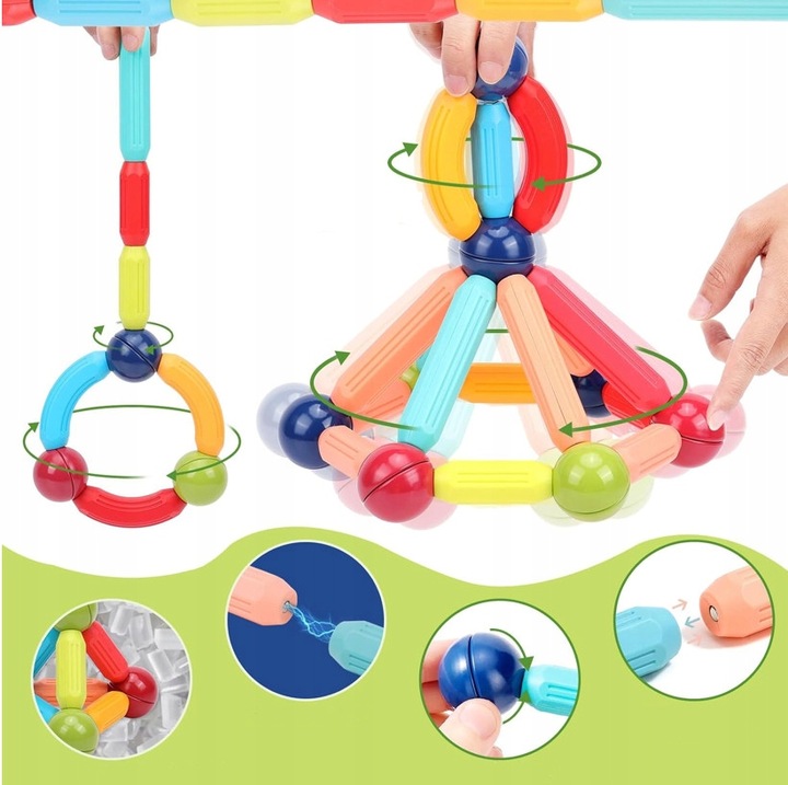 KLOCKI MAGNETYCZNE DLA DZIECKA 3D EDUKACYJNE KONSTRUKCYJNE BEZPIECZNE 84el