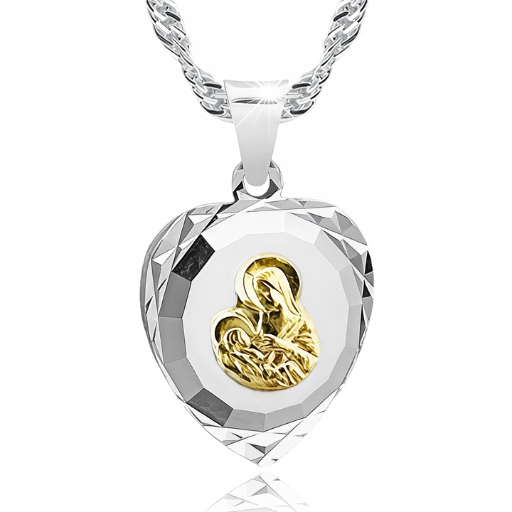 Srebrny łańcuszek 40cm Singapur i medalik serce MB Komunia Chrzest prezent