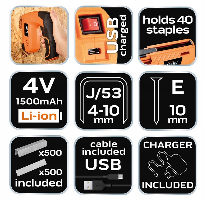 Zszywacz tapicerski 4V, zasilanie USB