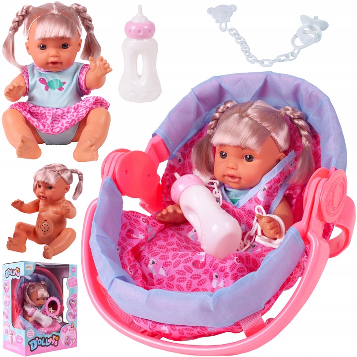 LALKA W NOSIDEŁKU INTERAKTYWNA SIUSIA GAWORZY Z BUTELKĄ WARKOCZE UBRANKO