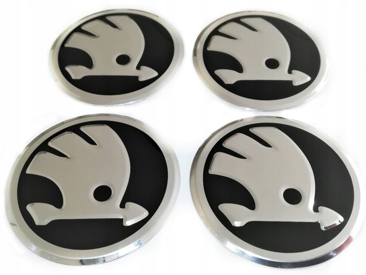 Naklejki emblemat na kołpaki dekielki koła skoda 56 mm aluminium 4 szt NOWE