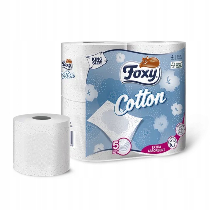Papier toaletowy Foxy Cotton gruby 5 warstw ZESTAW 16 rolek