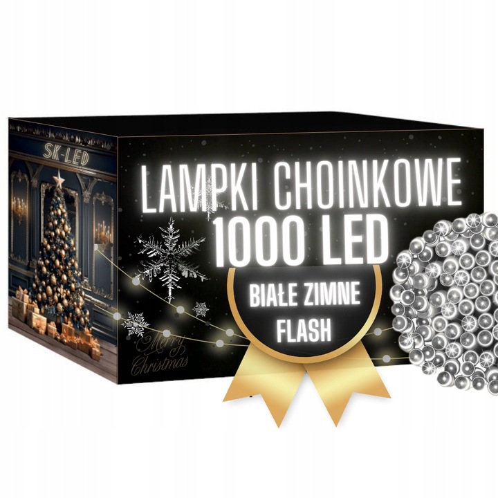 LAMPKI CHOINKOWE 1000 LED BIAŁE ZIMNE + FLASH 72M ŚWIATEŁKA LED ZEWNĘTRZNE