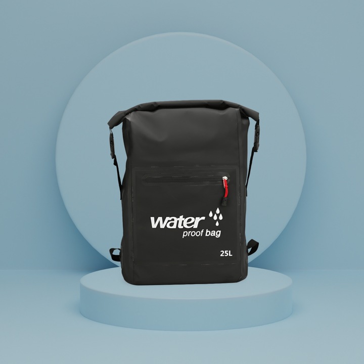 WODOSZCZELNY PLECAK TORBA WOREK WODOOPORNY 25L PODRÓŻNY TURYSTYCZNY CZARNY