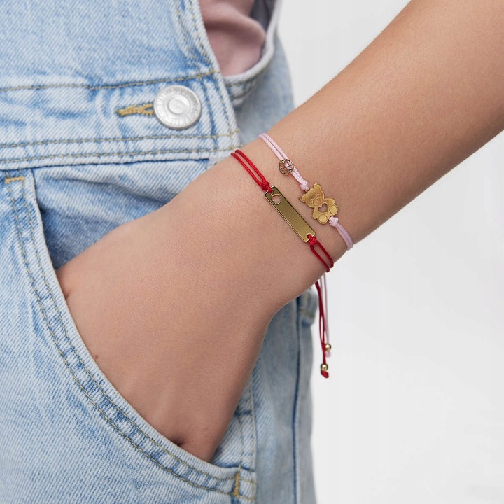 Bransoletka srebrna pozłacana na sznurku - miś - Hippie YES